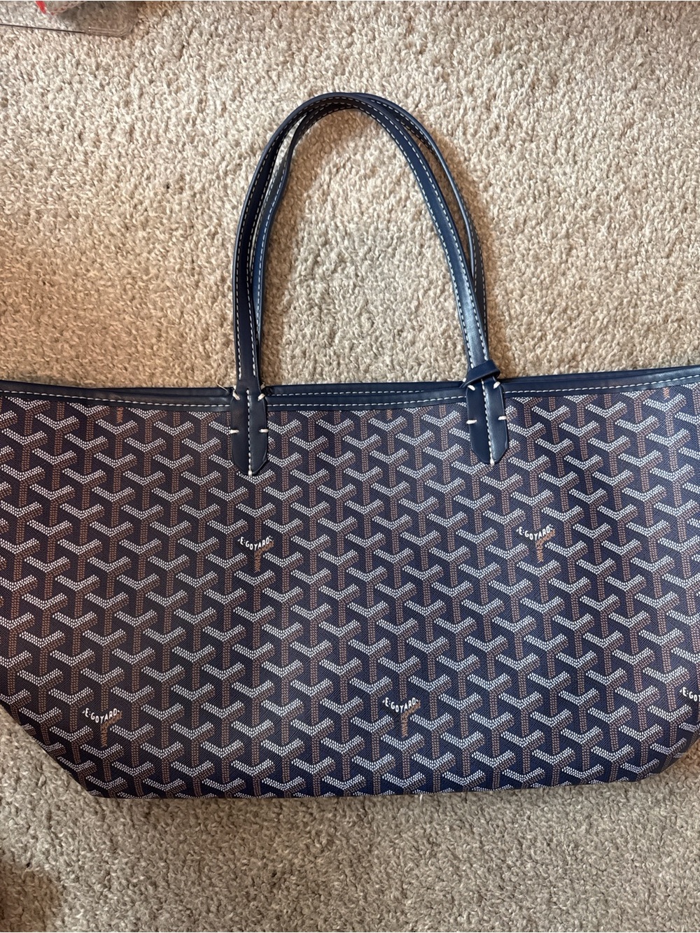Designer inspired Navy Chevron-Patterned Tote - Picture 2 of 3